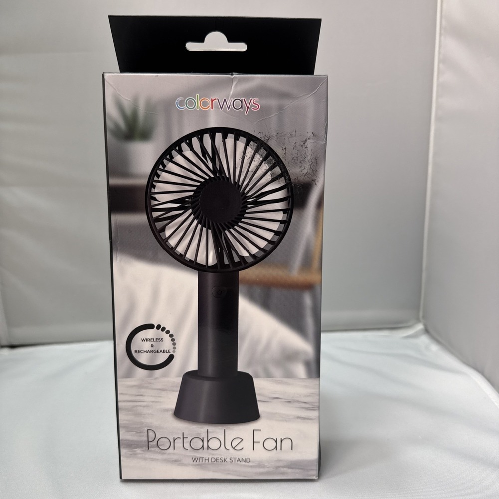 Colorways Quanteck Mini Rechargeable Portable Fan Black USB Multi Speed NIB